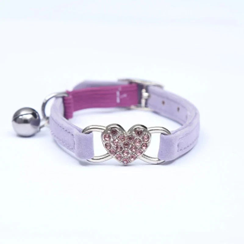 Heart Shaped Cat Collar with Bell Safety Elastic Adjustable – Cat Supplies