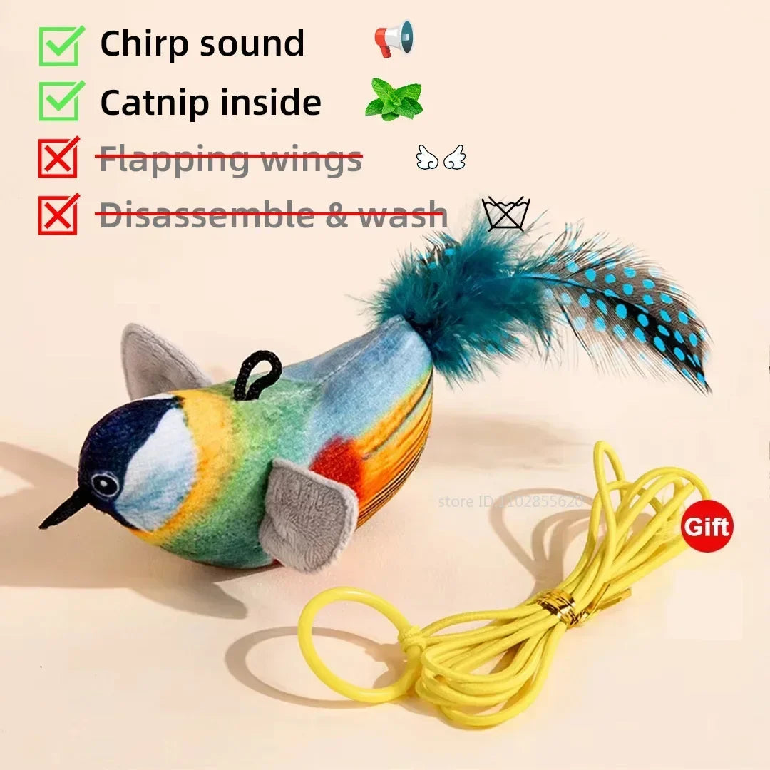 Plush Simulated Bird Cat Toy Interactive Dog Rechargeable Chirping – 6 Colors