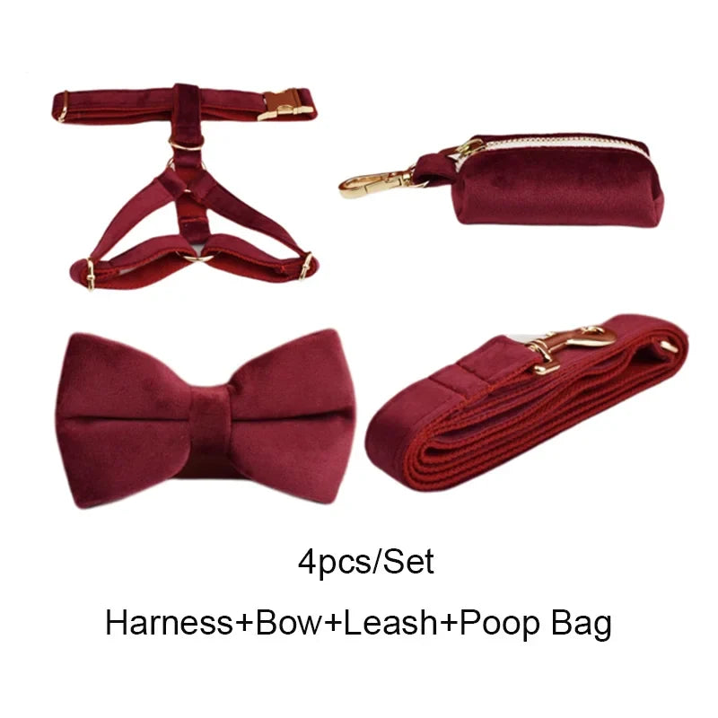Red Wine Velvet Dog Collar And Leash Set For - ProPawPet.com