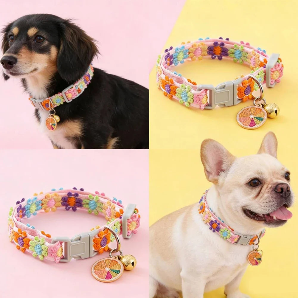 Pet Collar With Bell Colorful Flower Dog - ProPawPet.com