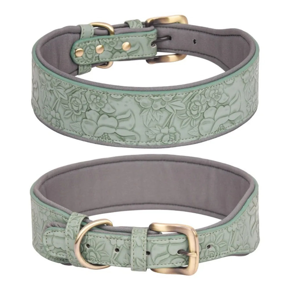 Wide Padded Embossing Leather Dog Collar - ProPawPet.com