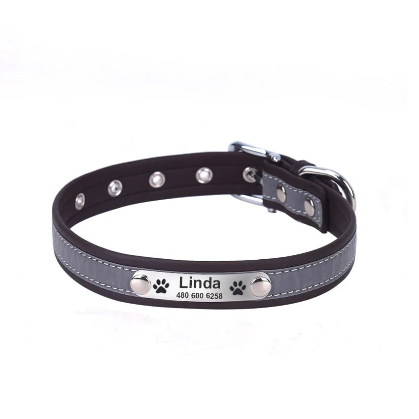 Personalized Dog Collar Leather Reflective - ProPawPet.com
