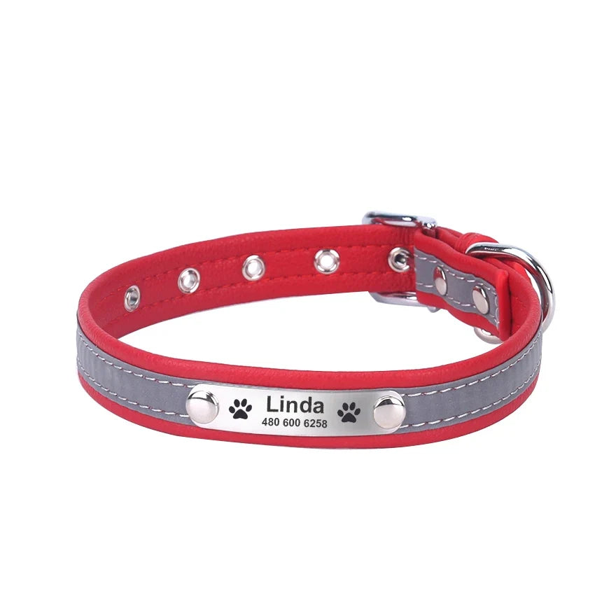 Personalized Dog Collar Leather Reflective - ProPawPet.com