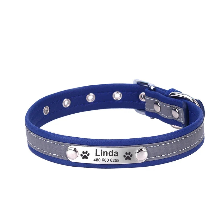 Personalized Dog Collar Leather Reflective - ProPawPet.com
