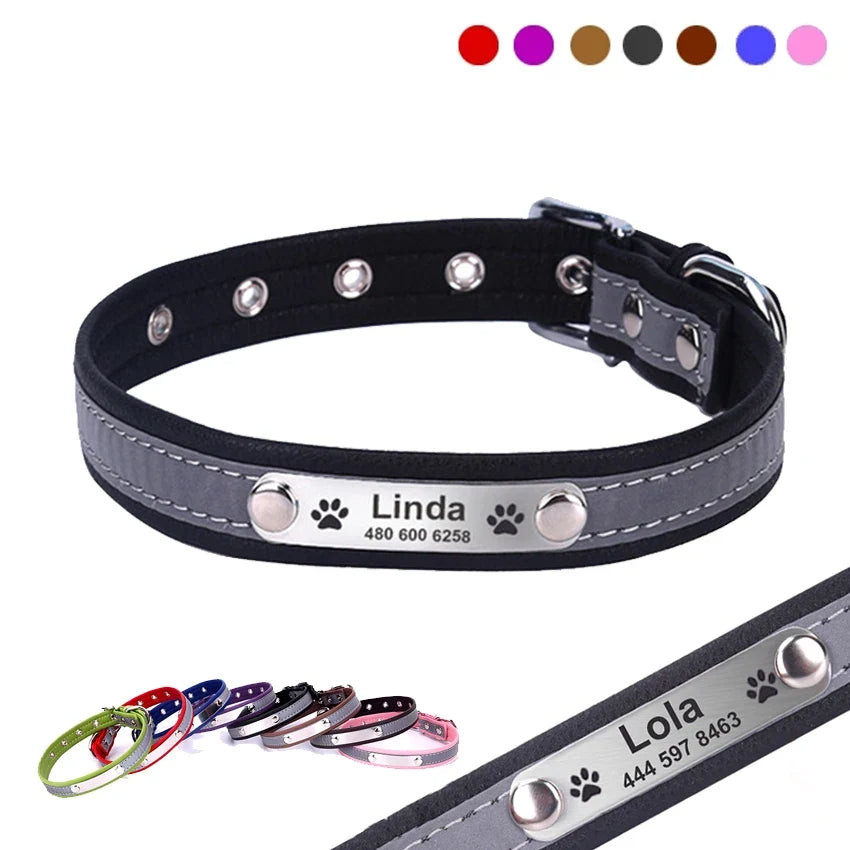 Personalized Dog Collar Leather Reflective - ProPawPet.com