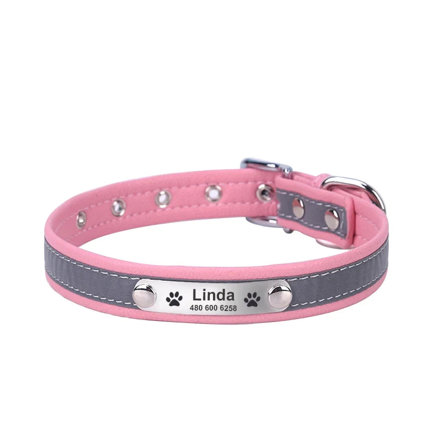 Personalized Dog Collar Leather Reflective - ProPawPet.com