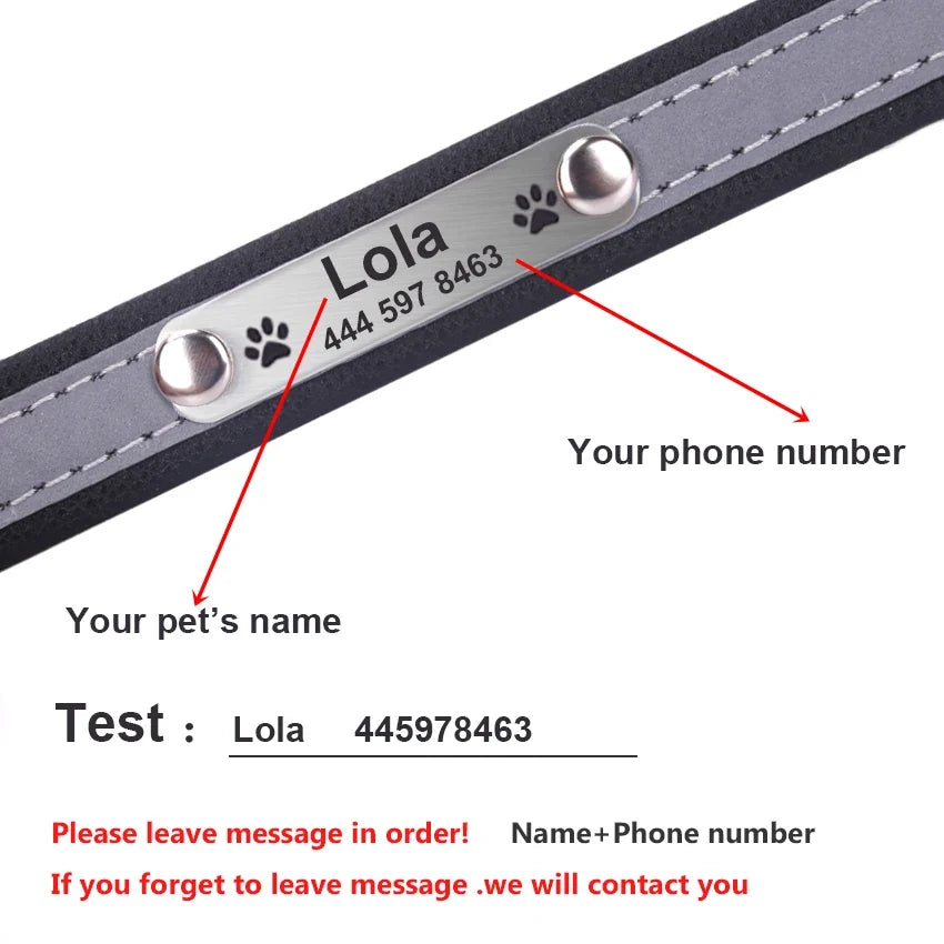 Personalized Dog Collar Leather Reflective - ProPawPet.com