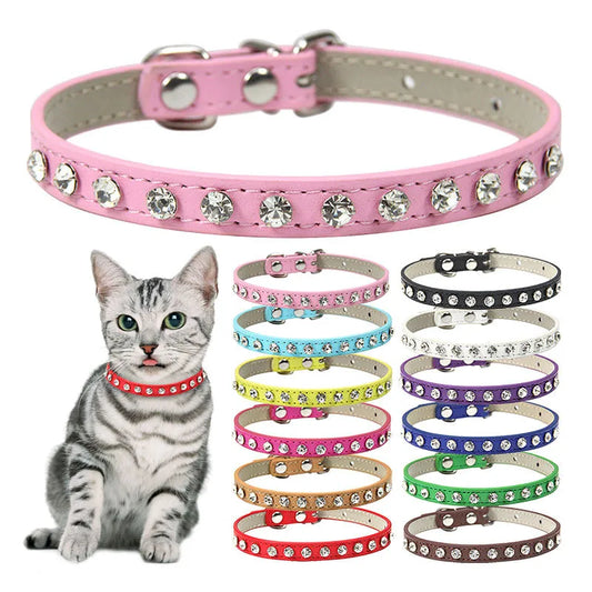 12 Colors Bling Rhinestone PU Leather Collar - ProPawPet.com