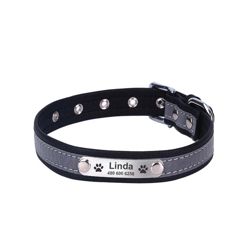 Personalized Dog Collar Leather Reflective - ProPawPet.com