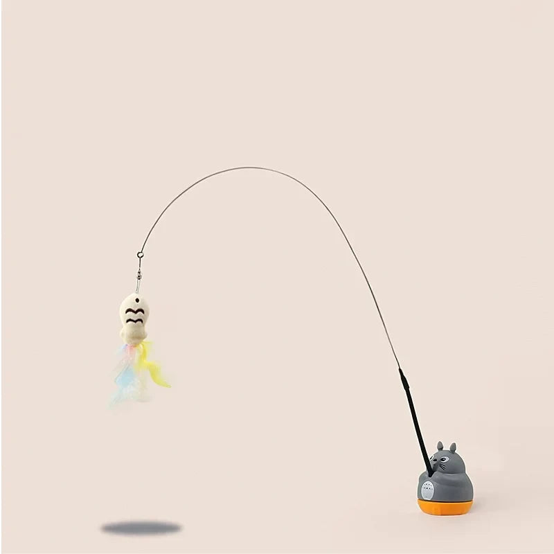Rotating Feather Cat Teaser Wand Flexible Steel Wire Long Rod, Interactive