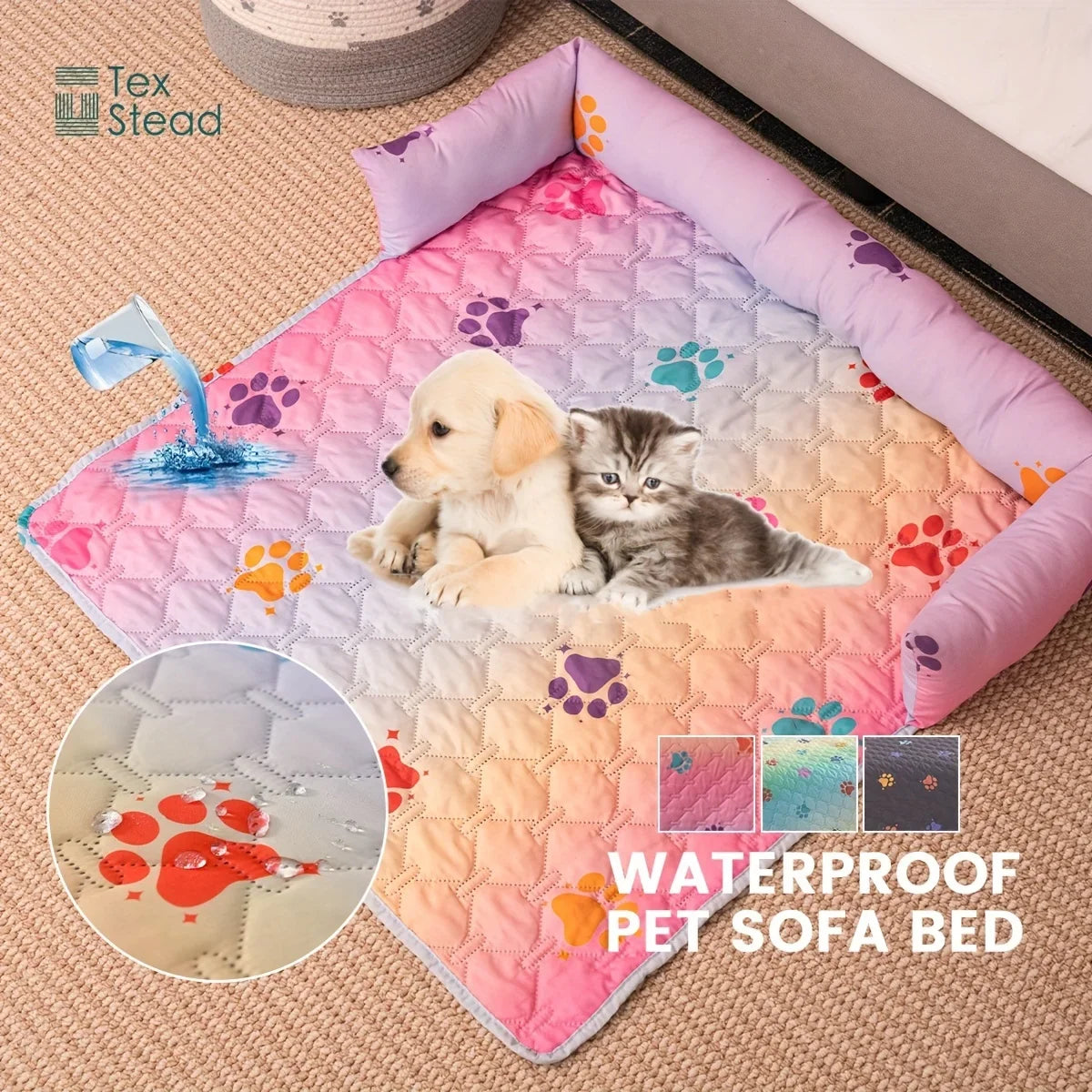 Reversible Rainbow Check Pet Bed with - ProPawPet.com