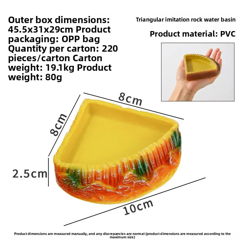 Reptile Corner Hideout & Feeding Dish, PVC Rock Decor Basking – 2 Colors