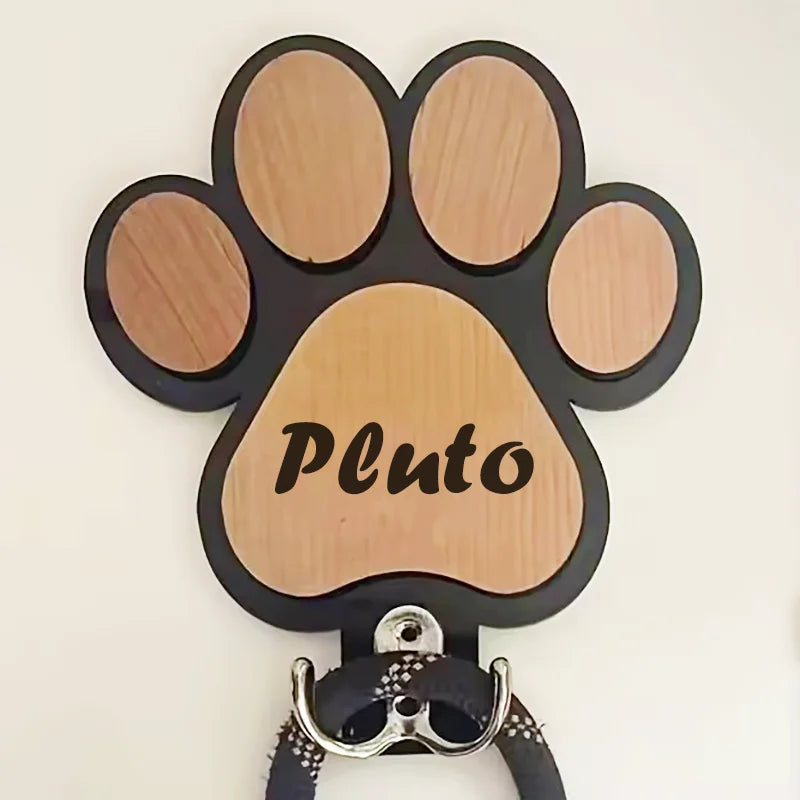 Custom Wooden Dog Leash Hanger Paw Print - ProPawPet.com