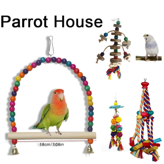 Pet Parrot Toys Swing Stand Colorful Wooden - ProPawPet.com