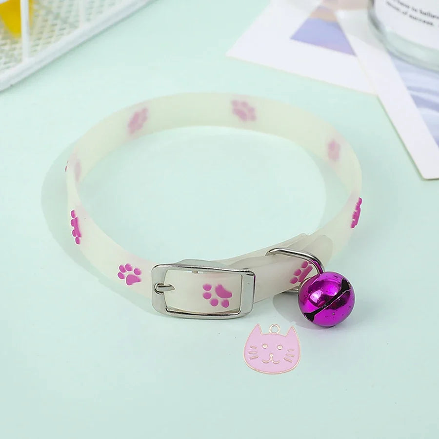 Cat Collar Glow in the Dark Footprint Cute Charms Adjustable – Cat Collars