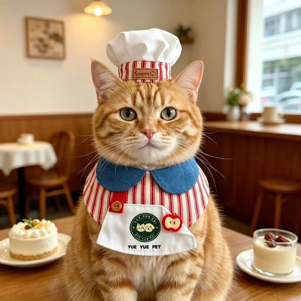 Cute Pet Chef Costume Set with Hat and Bib - ProPawPet.com