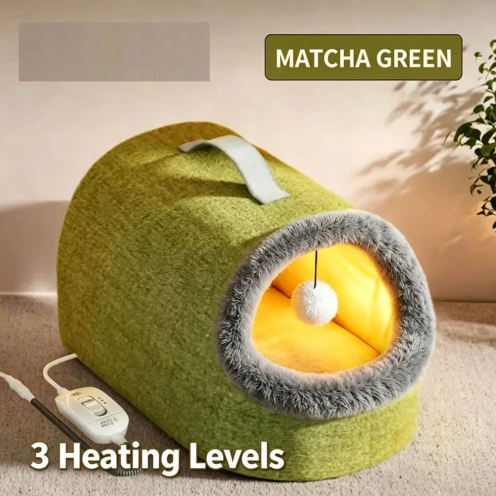 Heated Cat Bed Enclosed Pet House Winter Warm Auto Overheat – 4 Colors