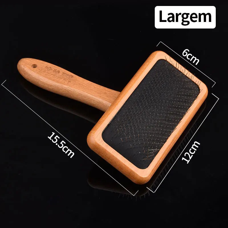 Pet Comb Natural Bamboo Handle Stainless Steel Hair Grooming Brush – 6 Colors