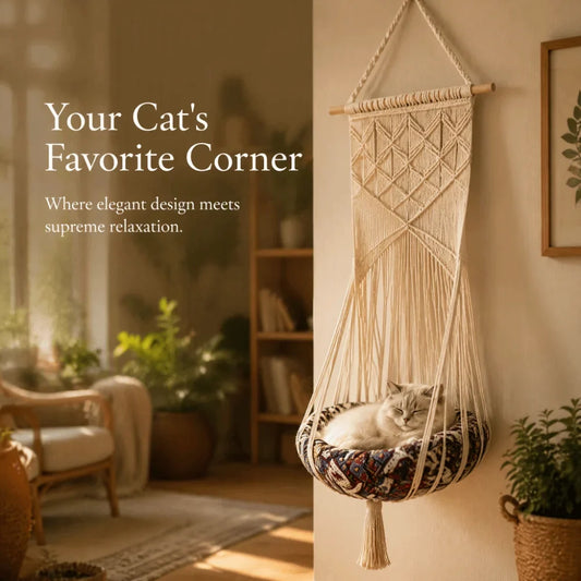 1 set of 3 Handcrafted Macrame Cat Hammock - ProPawPet.com