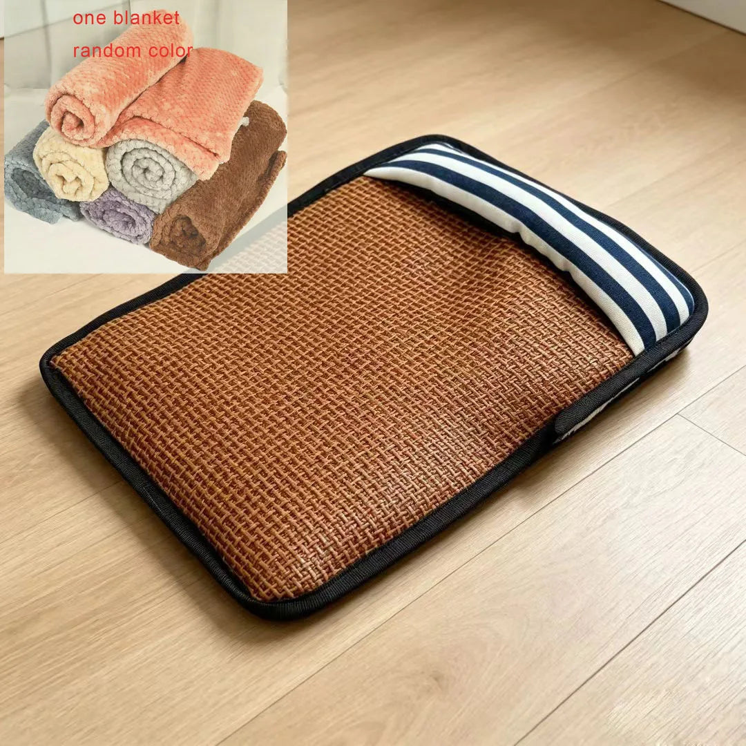 Summer Rattan Woven Mat Pet Pad Cotton Linen - ProPawPet.com