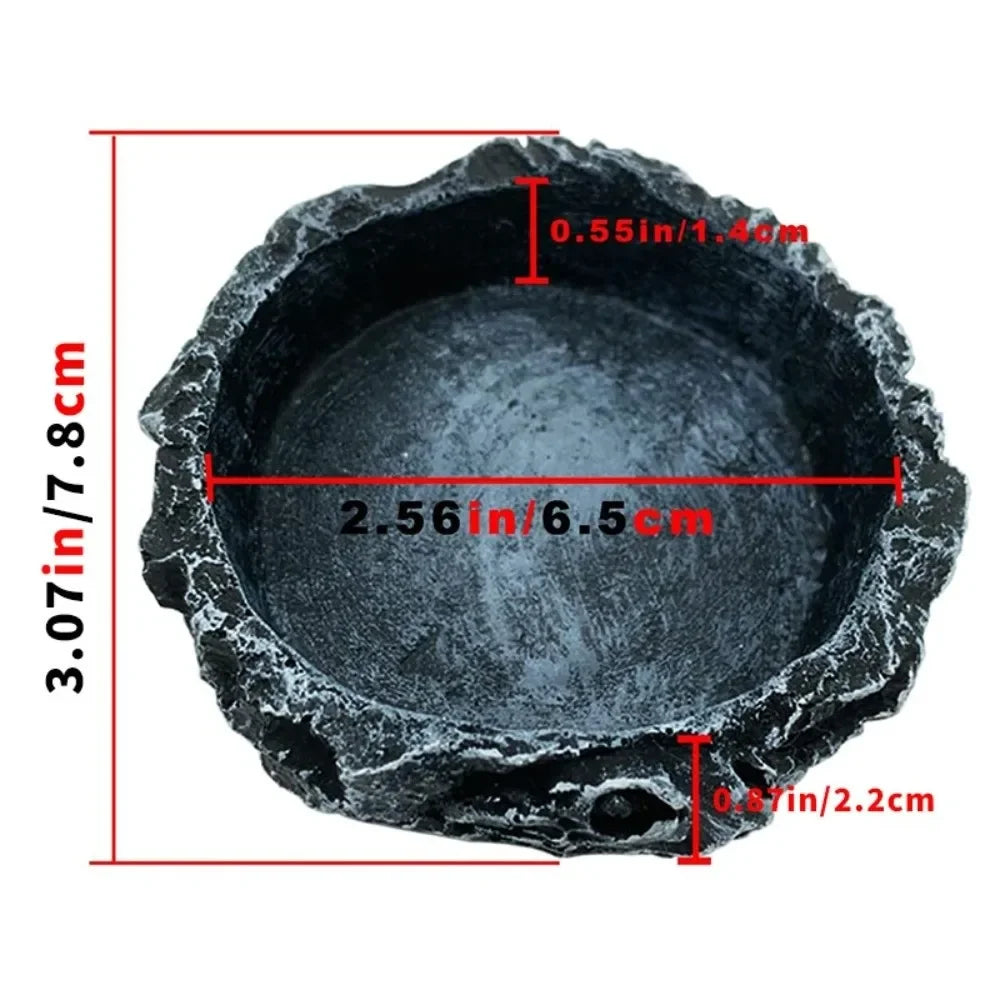 Simulated Stone Reptile Feeding Bowls Resin Durable Food Feeder – 2 Colors