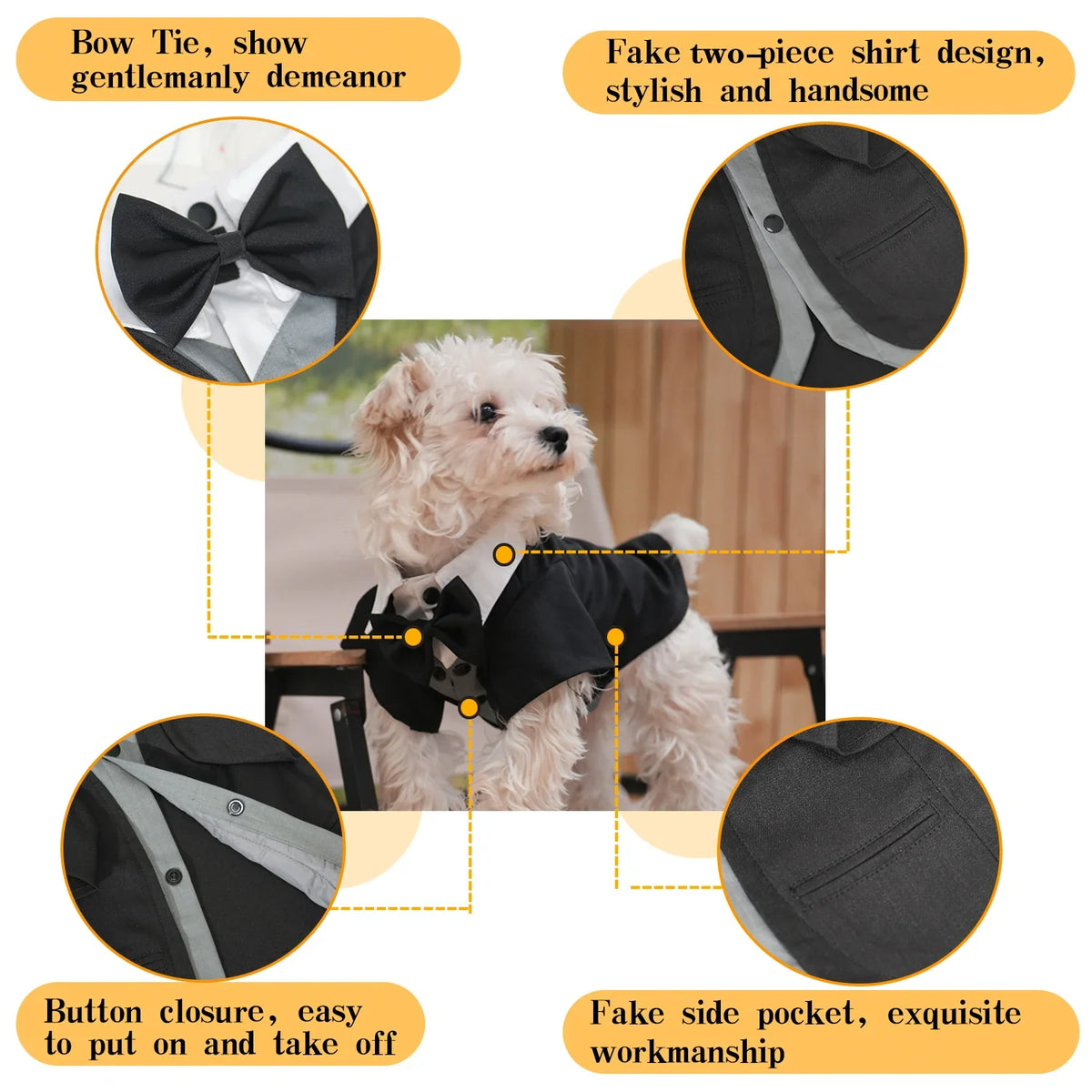 Dog Tuxedo Wedding Suit Shirt with Bow Tie, - ProPawPet.com