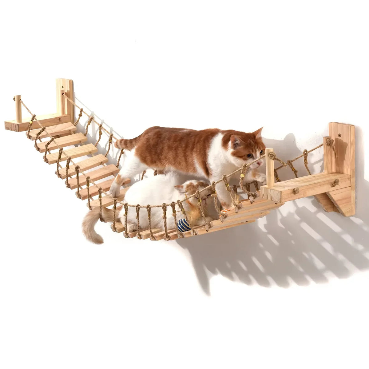 Wood 39.4in Wall-mounted Cat Roped Bridge for Indoor Steps – photo 2