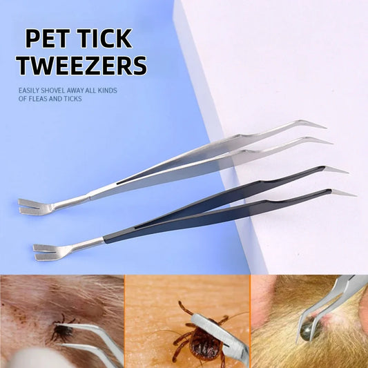 Durable 2-in-1 Stainless Steel Dog Louse Flea Tweezers Safe Cat