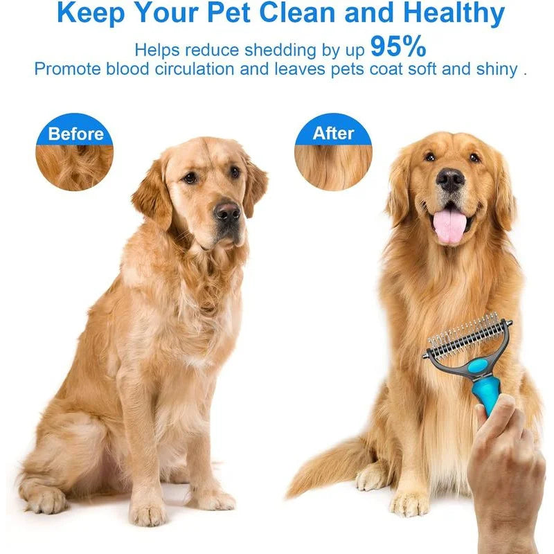 2in1 Stainless Pet Deshedding Brush Dog Hair - ProPawPet.com