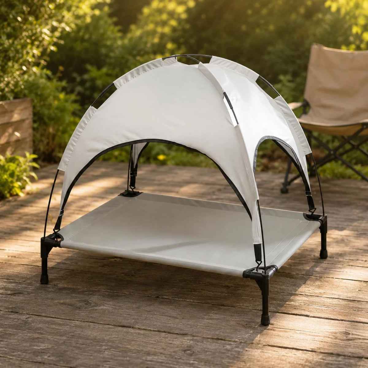 Foldable Elevated Dog Cot Bed with Removable Oxford Canopy, Breathable