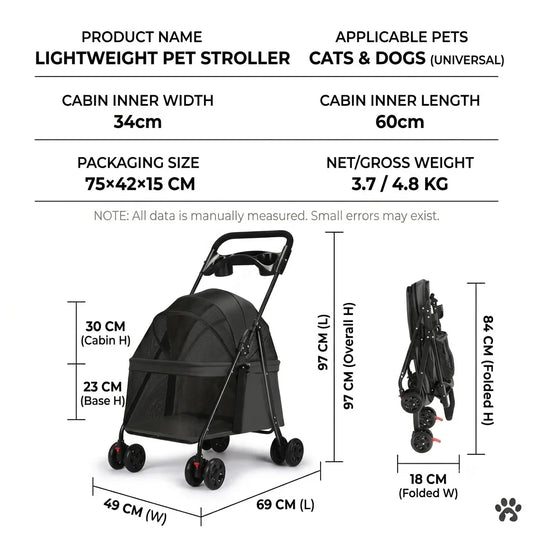 4 Wheels Shock Absorb Pet Stroller - ProPawPet.com