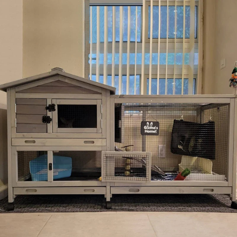 Indoor Outdoor Wooden Rabbit Hutch, 2-Tier - ProPawPet.com