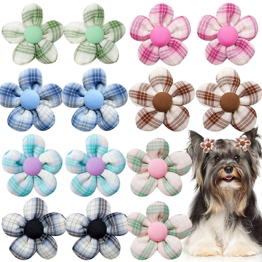 10/20PCS Flower Dog Bows With Rubber Bands - ProPawPet.com