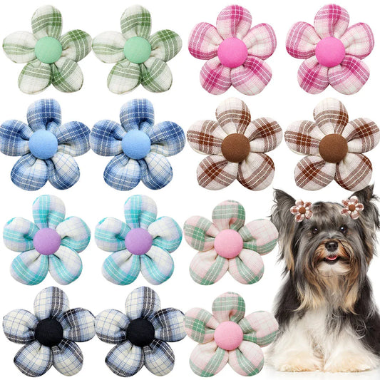 10/20PCS Flower Dog Bows With Rubber Bands - ProPawPet.com