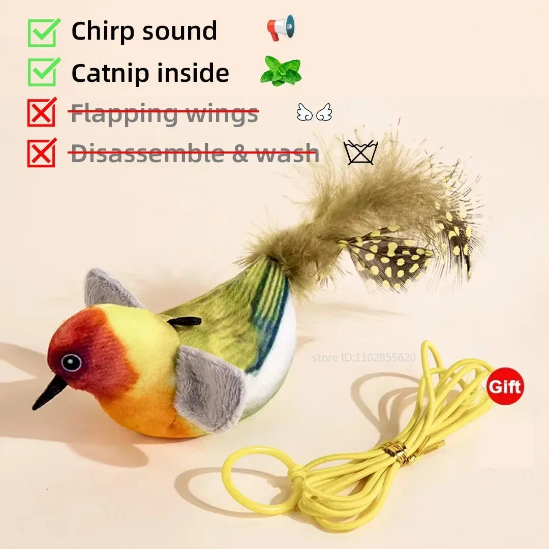 Plush Simulated Bird Cat Toy Interactive Dog Rechargeable Chirping – 6 Colors