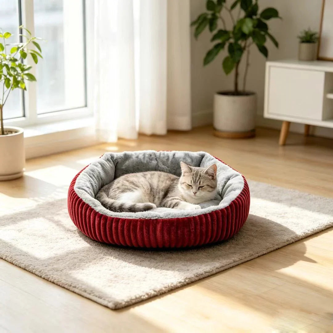 Round Corduroy Cat Bed, Soft and Warm Pet Bed - ProPawPet.com