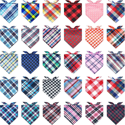 30/50pcs Dog Bandanas 100% Cotton Plaid - ProPawPet.com