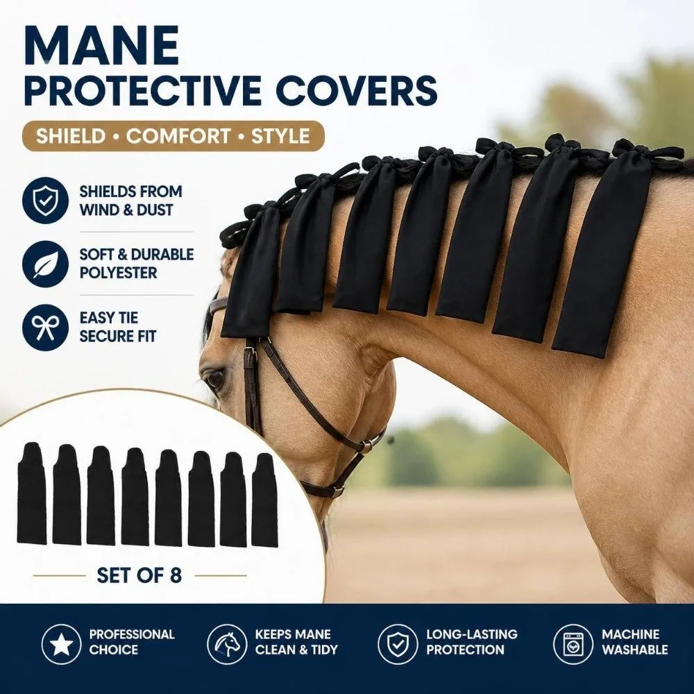 8pcs Black Horse Mane Cover Bags Woven Nylon - ProPawPet.com