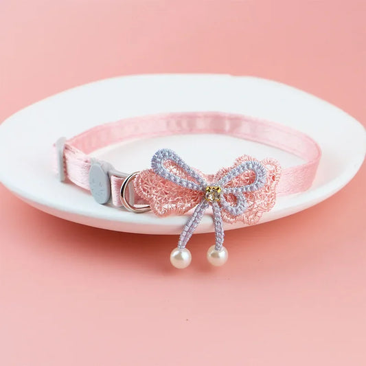 Pet Collar Pink Lace Bow Hanging Bead Cat - ProPawPet.com