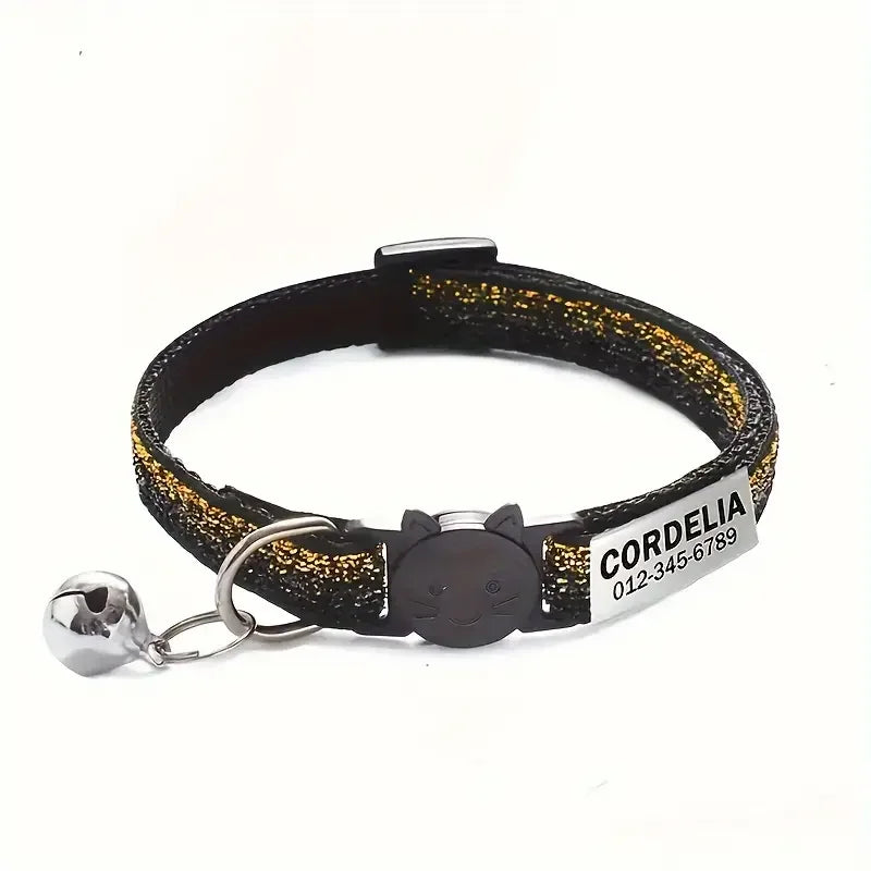 Adjustable Free Engraving Glitter Cat Safety Buckle Collar – Cat Collars