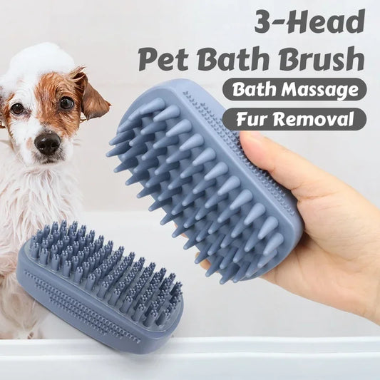 3-Head Silicone Bath Massage Brush with Fur - ProPawPet.com