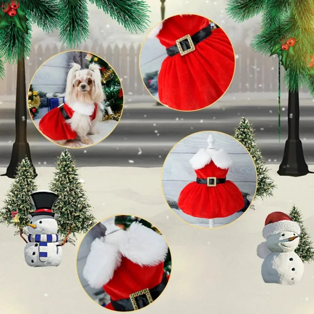 Pet Christmas Clothing Dog Cat Red Dress - ProPawPet.com