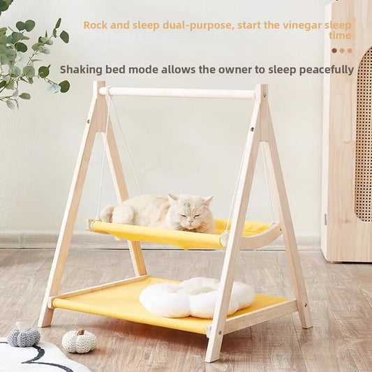 2-in-1 Wooden Cat Swing Bed Double Layer Cat - ProPawPet.com