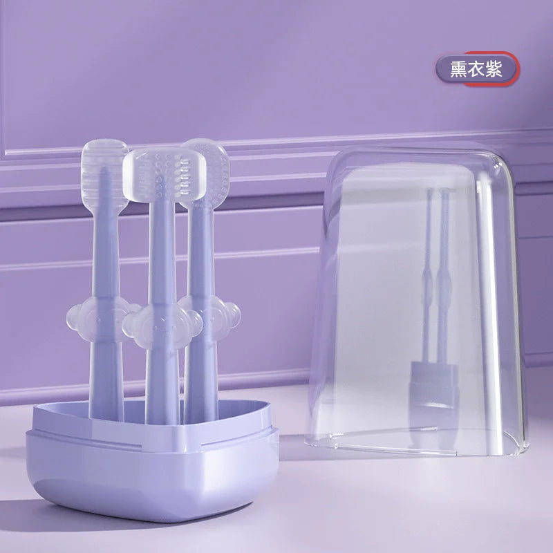 Set Pet Toothbrush Purple Cat Silica Gel Grooming Brush – 4 Colors