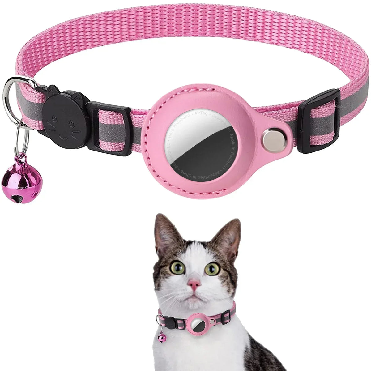 Adjustable Reflective Cat Collar with Detachable Airtag Holder – 6 Colors