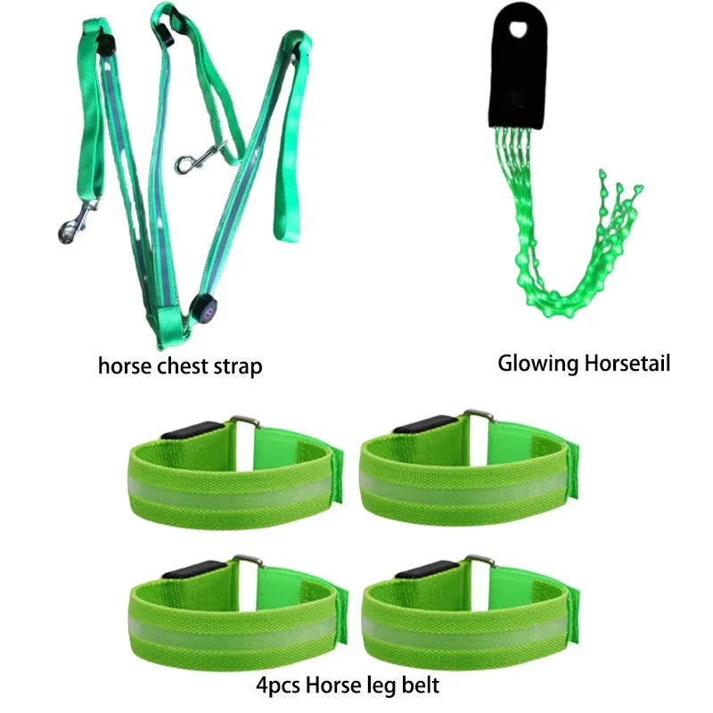 LED Horse Legs Chest Tails Straps Horsing Riding Luminous – 3 Colors