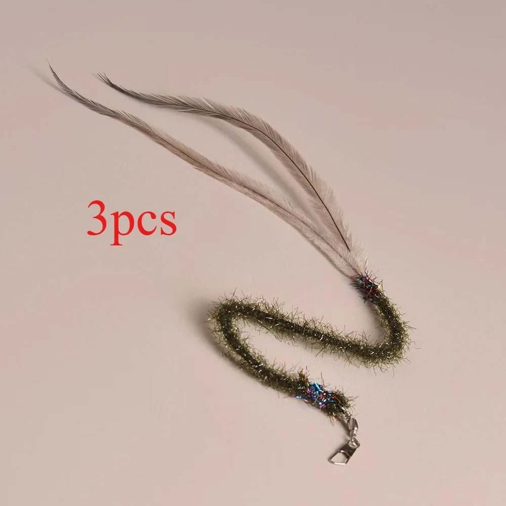 3 Feather Worm Cat Teaser Stick for Changing Heads Plaything