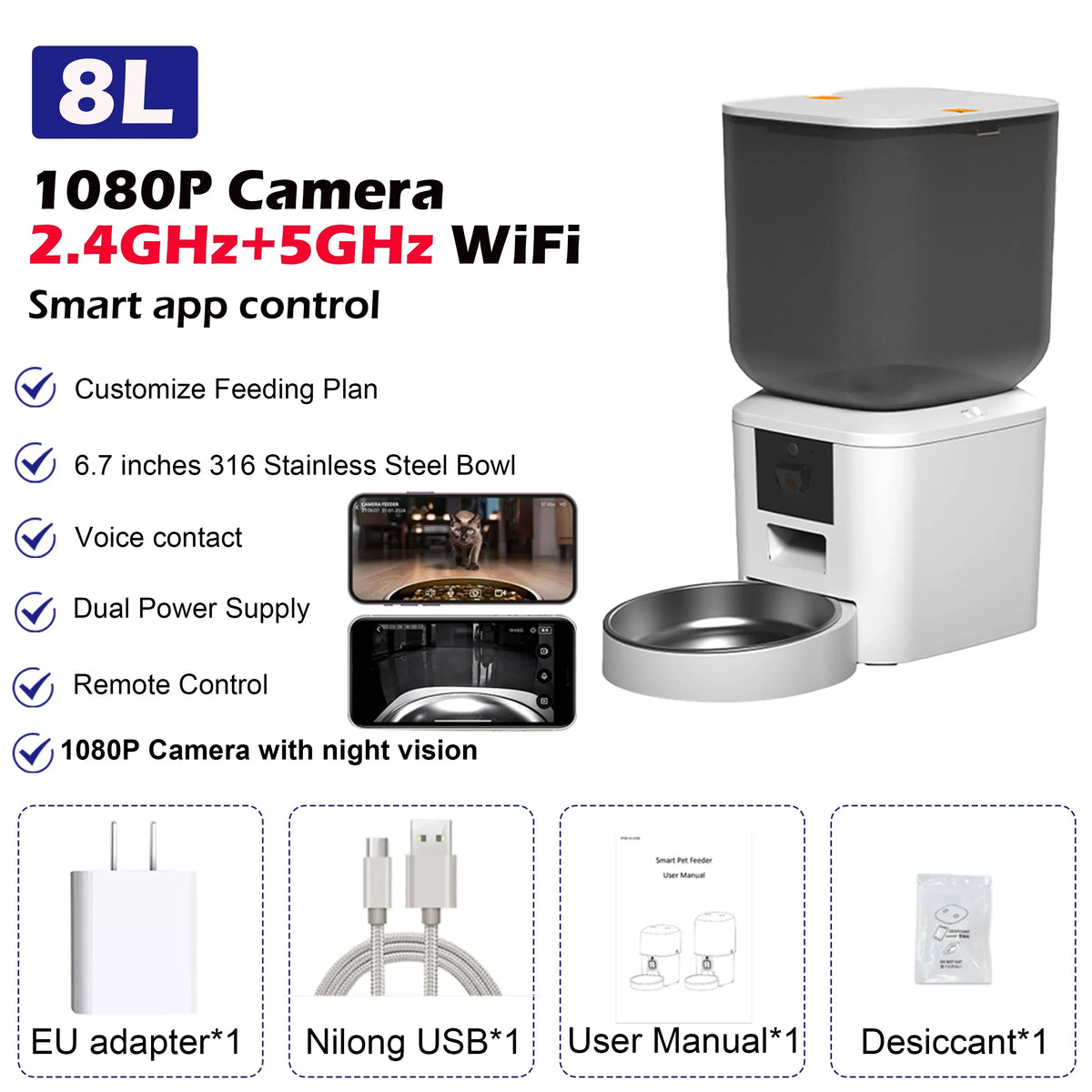 Furpipi 8l Smart Automatic Cat Feeders with 1080p Hd Camera 5g – Cat Supplies