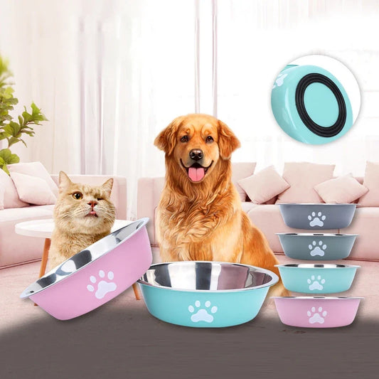 New Stainless Steel Dog Basin Paw Print Pet - ProPawPet.com