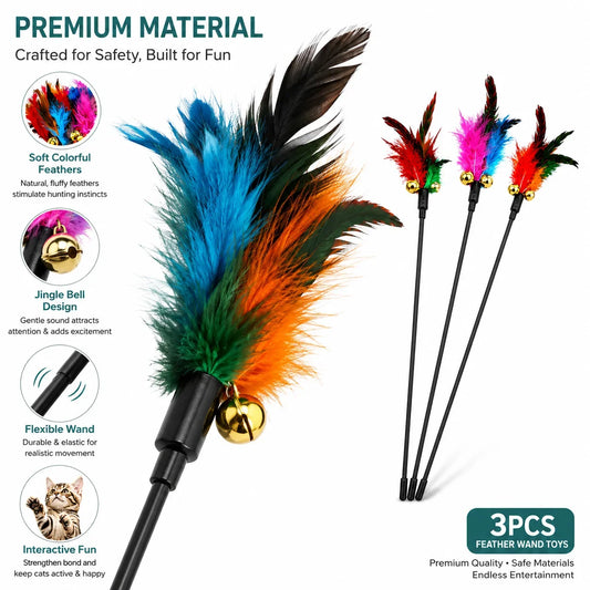 Cat Feather Teaser Wand Toys 3pcs Set - ProPawPet.com